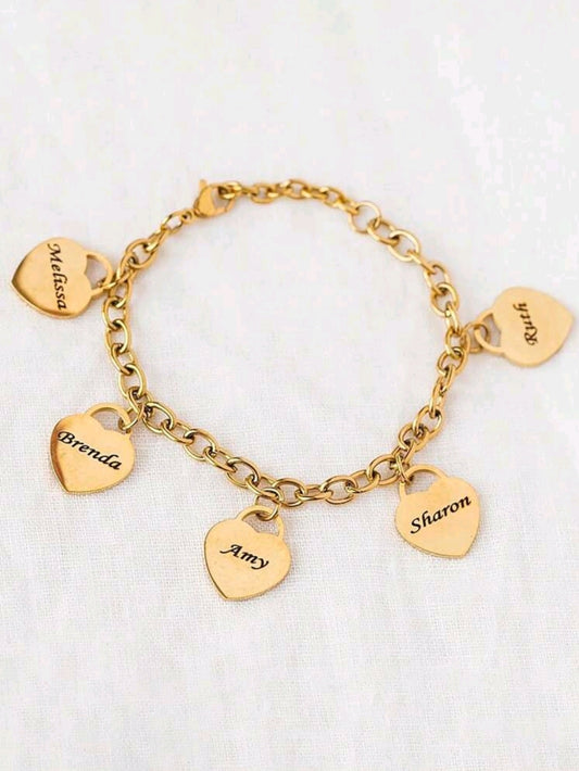 Personalized Customized Heart Shape charm  Bracelet, 18k gold plated, stainless steel[MJ028]
