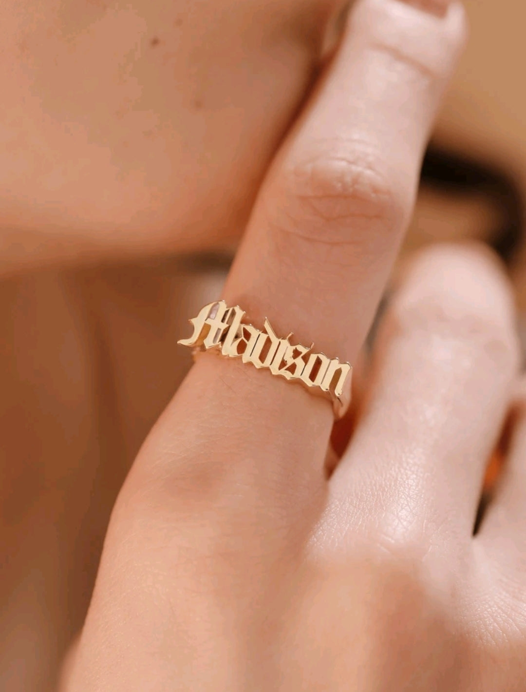 Personalized Name Stainless Steel Ring,18K Gold-Plated Stainless Steel, Old English Font.[MJ032]