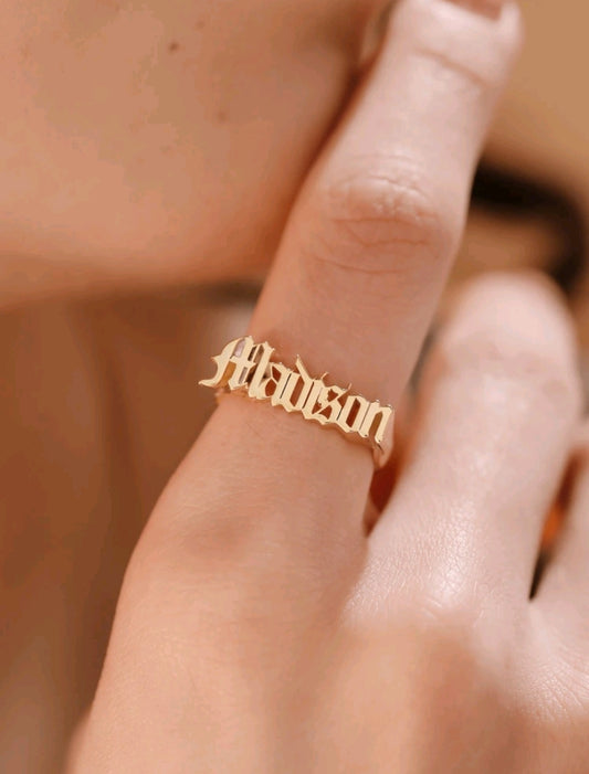 Personalized Name Stainless Steel Ring,18K Gold-Plated Stainless Steel, Old English Font.[MJ032]