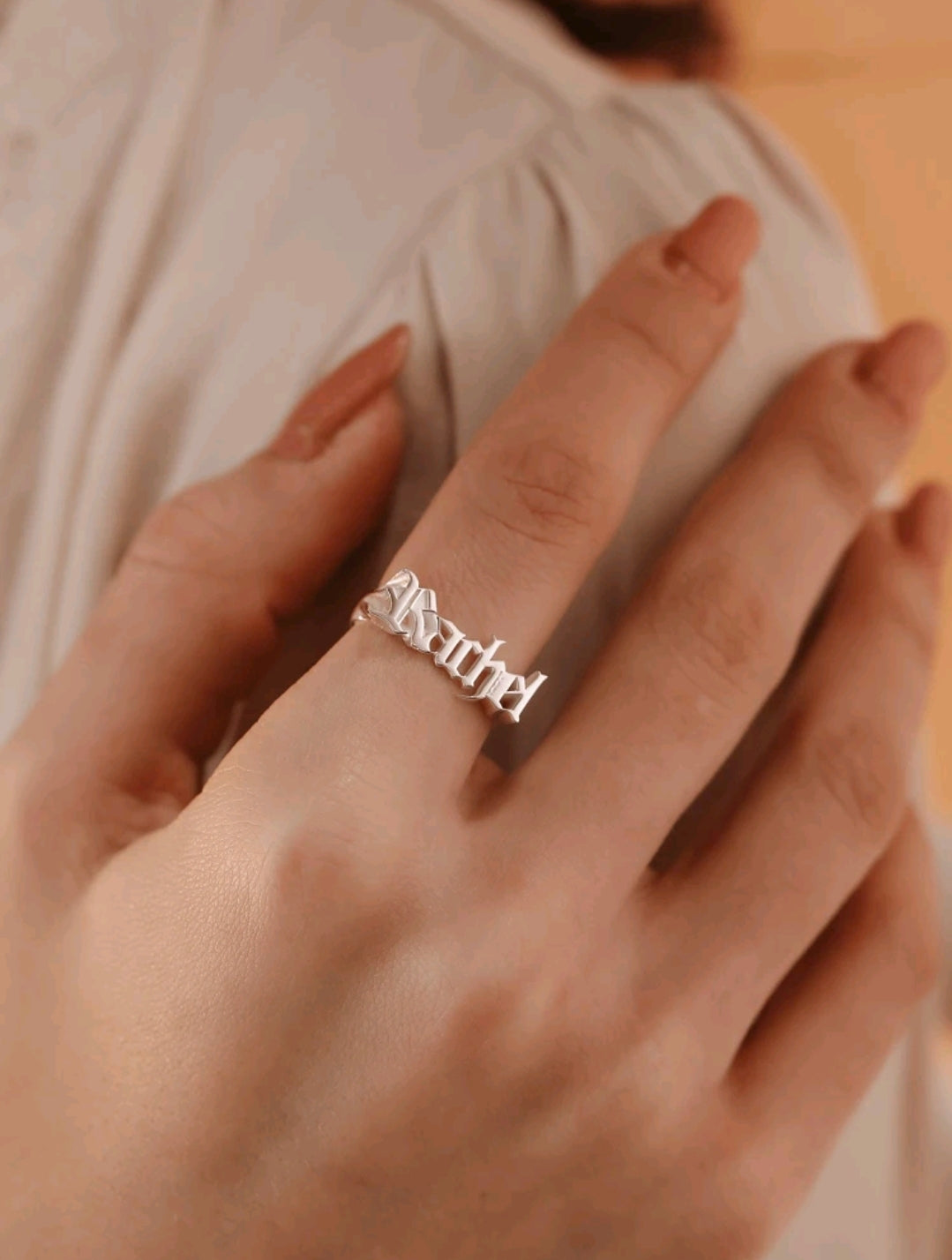 Personalized Name Stainless Steel Ring,18K Gold-Plated Stainless Steel, Old English Font.[MJ032]