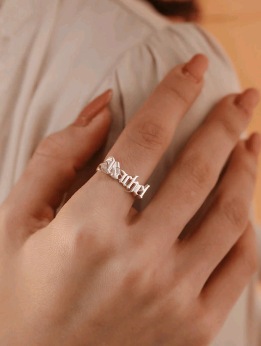 Personalized Name Stainless Steel Ring,18K Gold-Plated Stainless Steel, Old English Font.[MJ032]