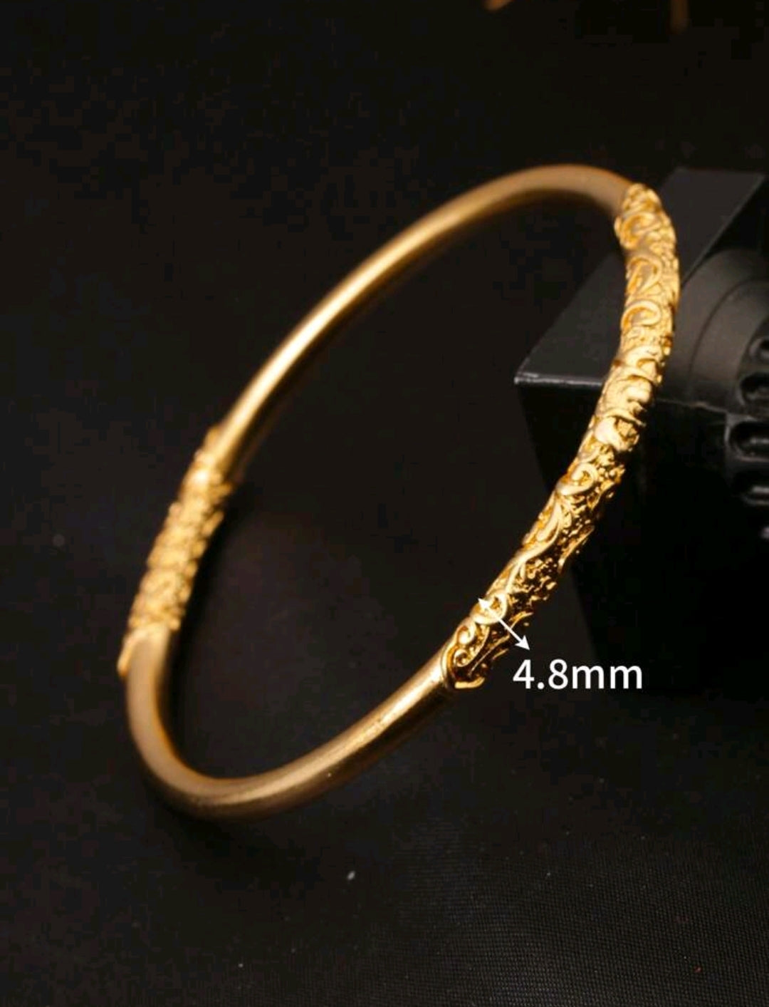 1pc Vintage 18K Gold Plated Copper Carved Flower Pattern Bangle Bracelet