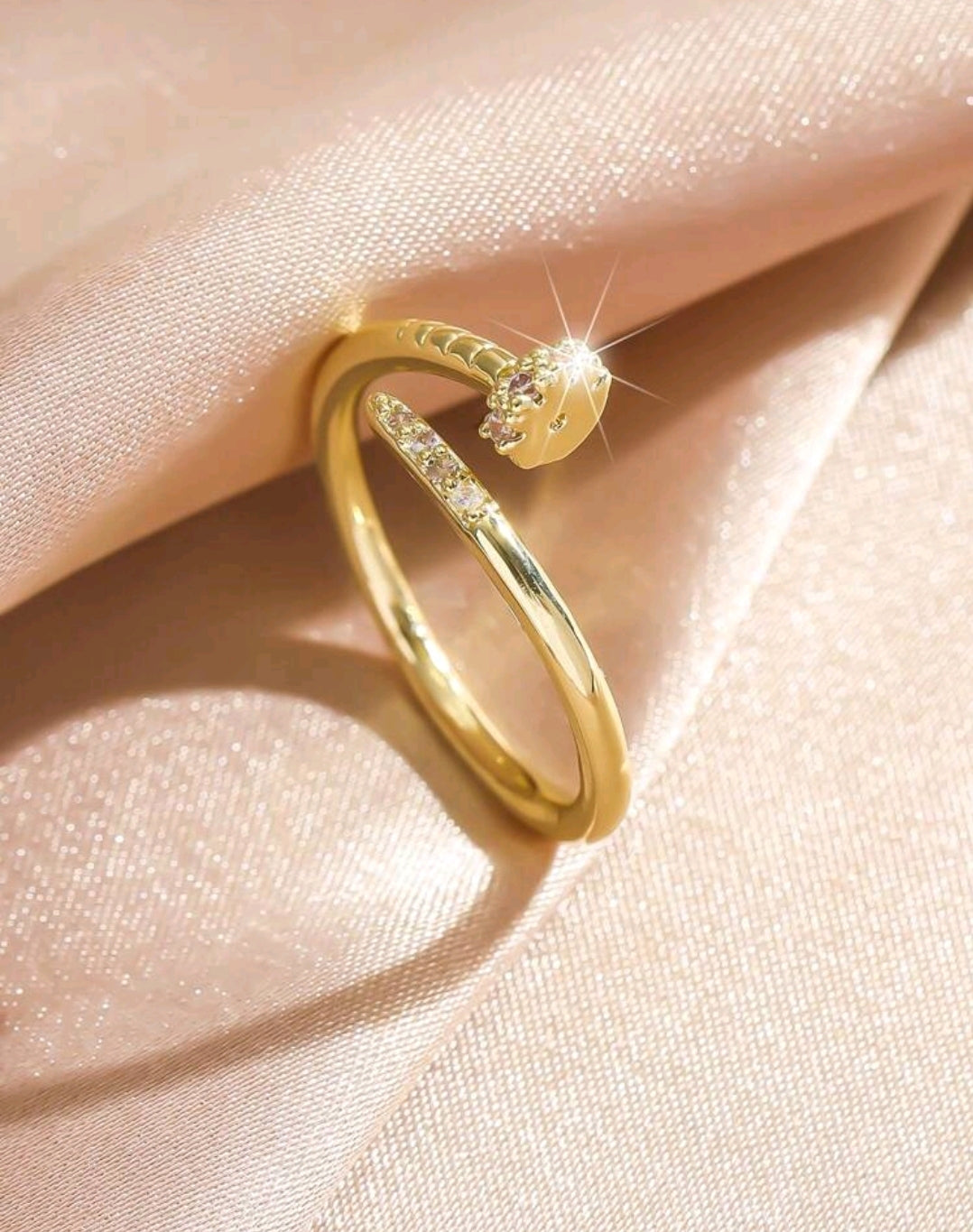 Golden Nail Adjustable Zirconia Ring.