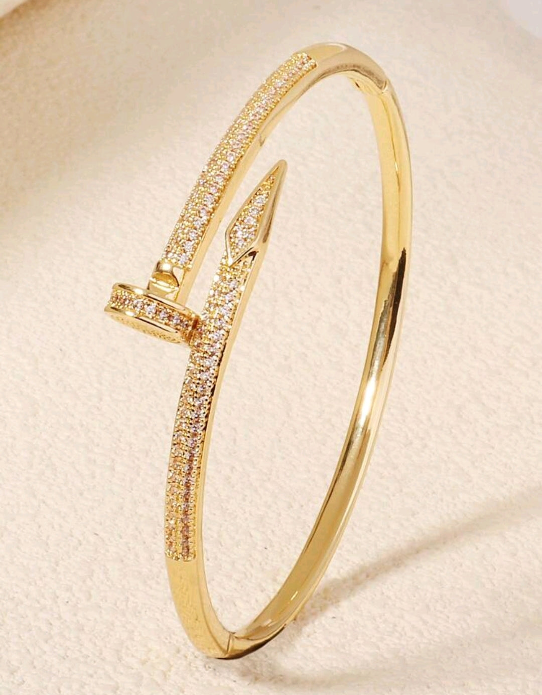 High-End Minimalist "Ins" Style Micro-Inlaid Zirconia Nail Bangle Cuff.Platinum plated.