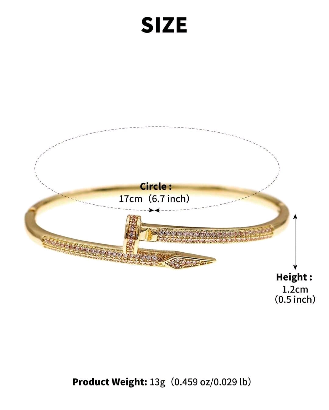 High-End Minimalist "Ins" Style Micro-Inlaid Zirconia Nail Bangle Cuff.Platinum plated.