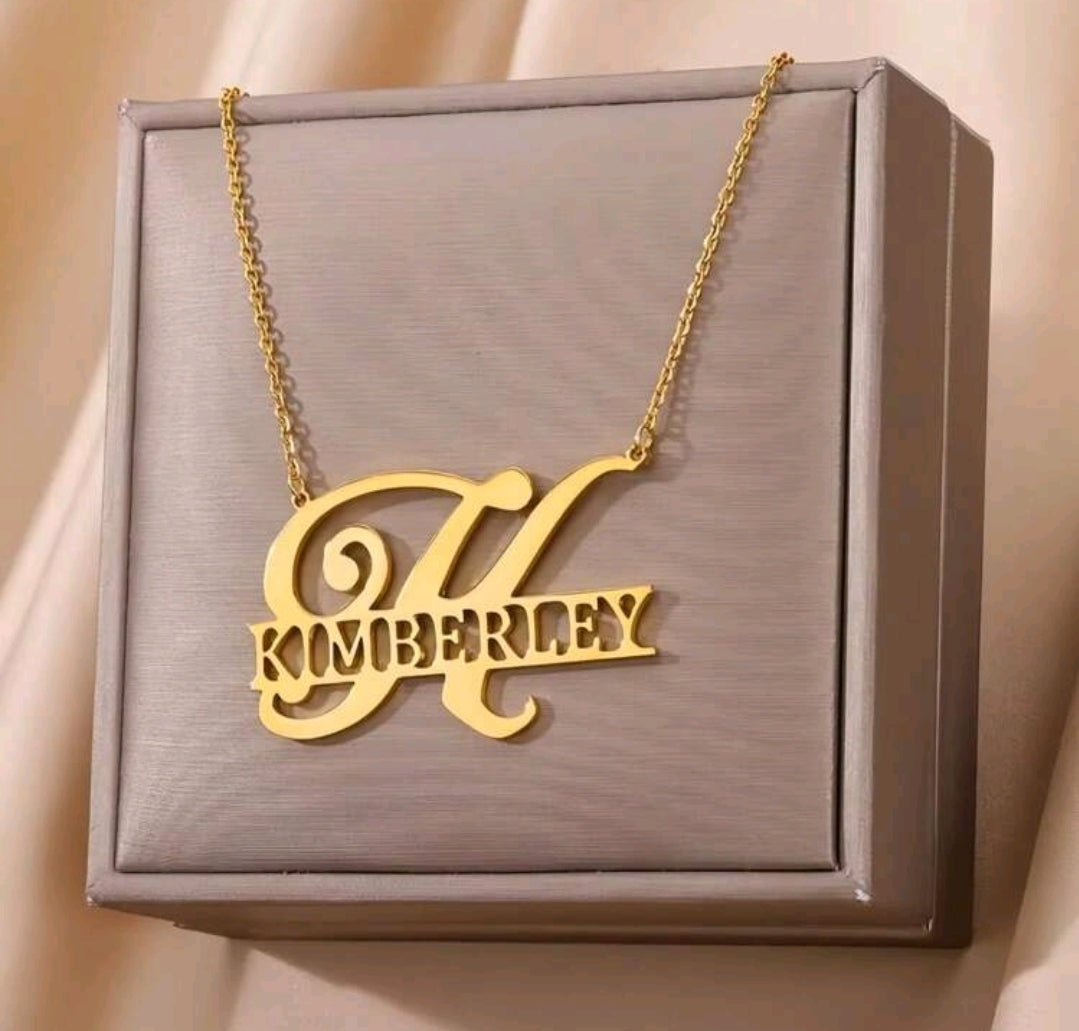 18k Gold-Plated Stainless Steel, Big name Intial necklace.[MJ046]