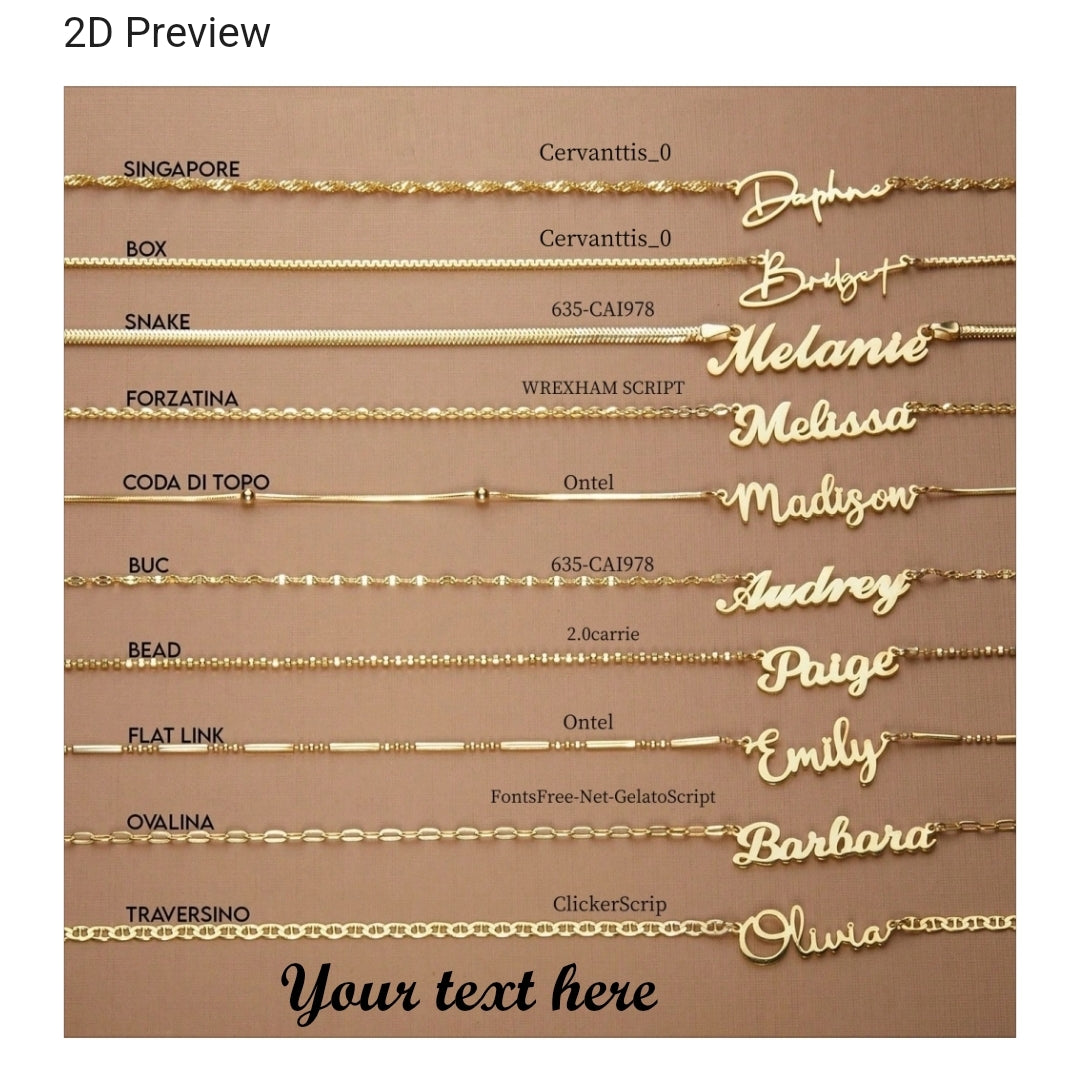 18k Gold-Plated, stainless steel,Name chain.Choose your Chain link and Font style.[MJ049]