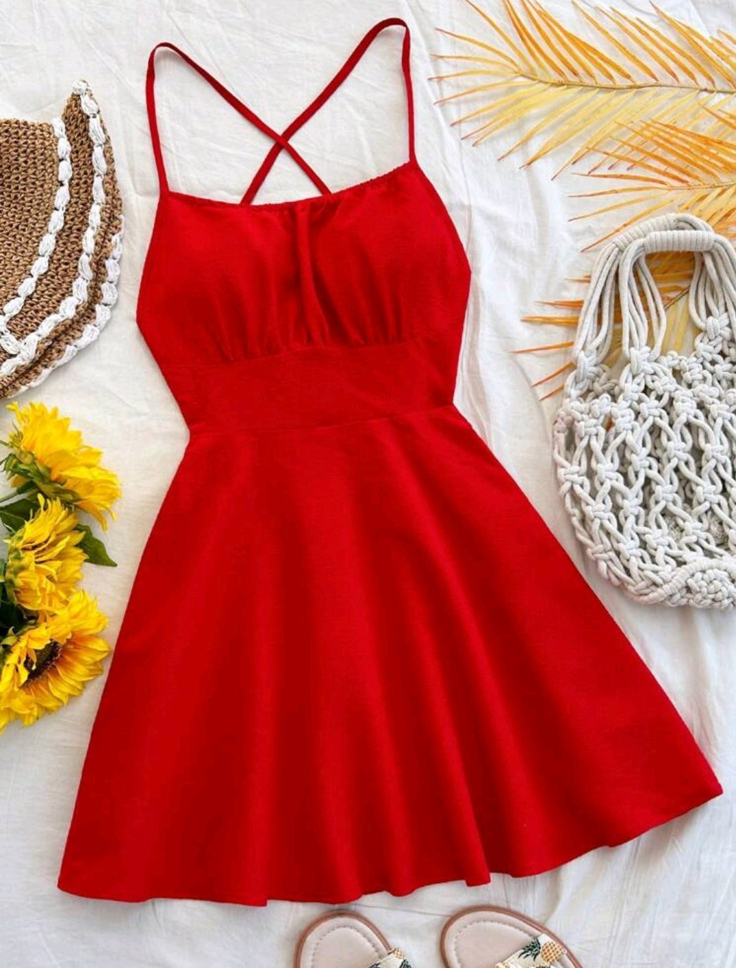 Sexy Red Cross Strap Backless Camisole Mini Dress