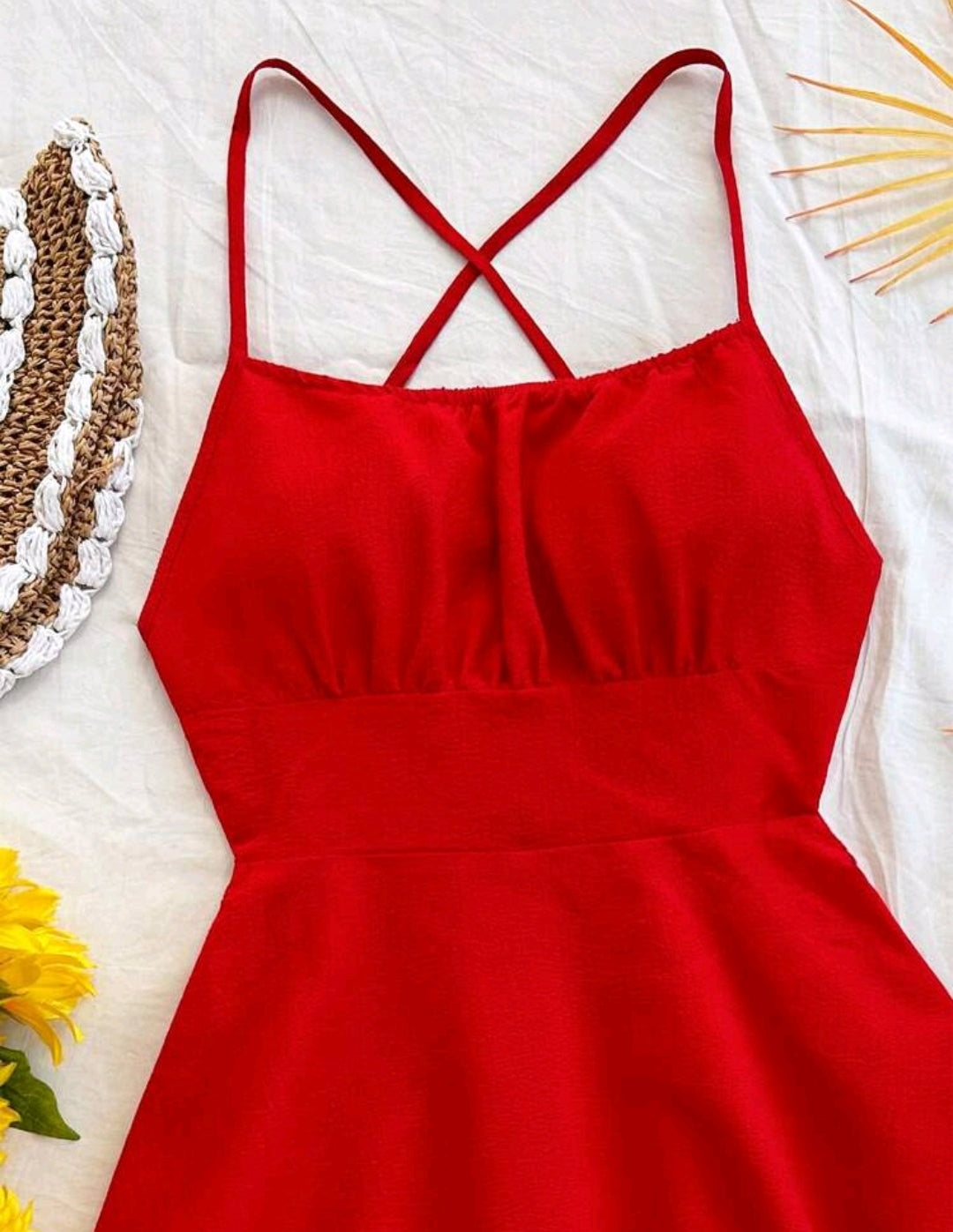 Sexy Red Cross Strap Backless Camisole Mini Dress