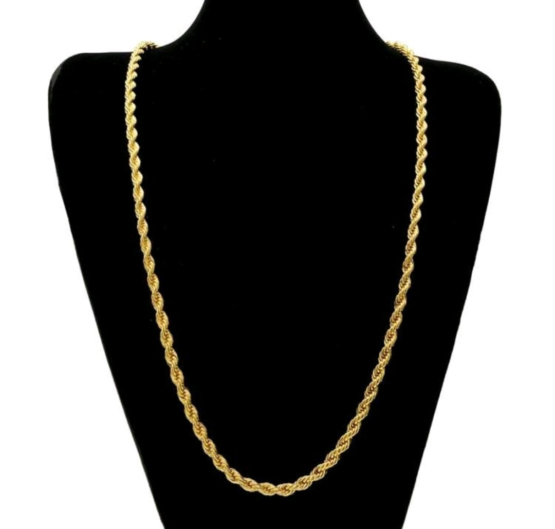 2pcs Twist Chain Necklace 18 inches & Bracelet Set, Gold-Plated 4mm Thick Rope Chain Jewelry Set