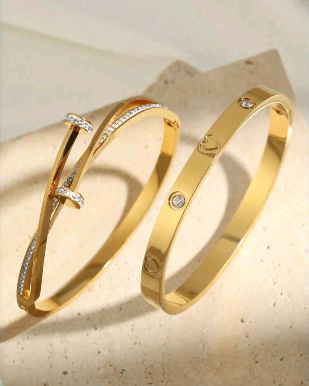 2pcs Stainless Steel,Gold Plated Heart Shaped,Waterproof Non-Fading Bracelet