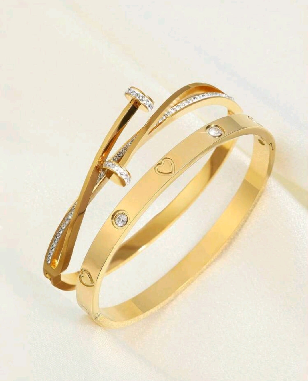 2pcs Stainless Steel,Gold Plated Heart Shaped,Waterproof Non-Fading Bracelet