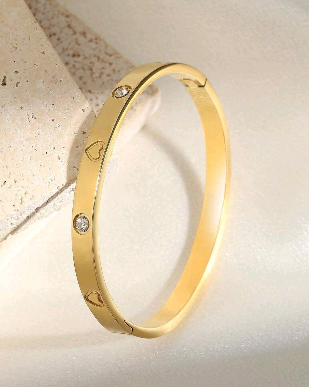 2pcs Stainless Steel,Gold Plated Heart Shaped,Waterproof Non-Fading Bracelet