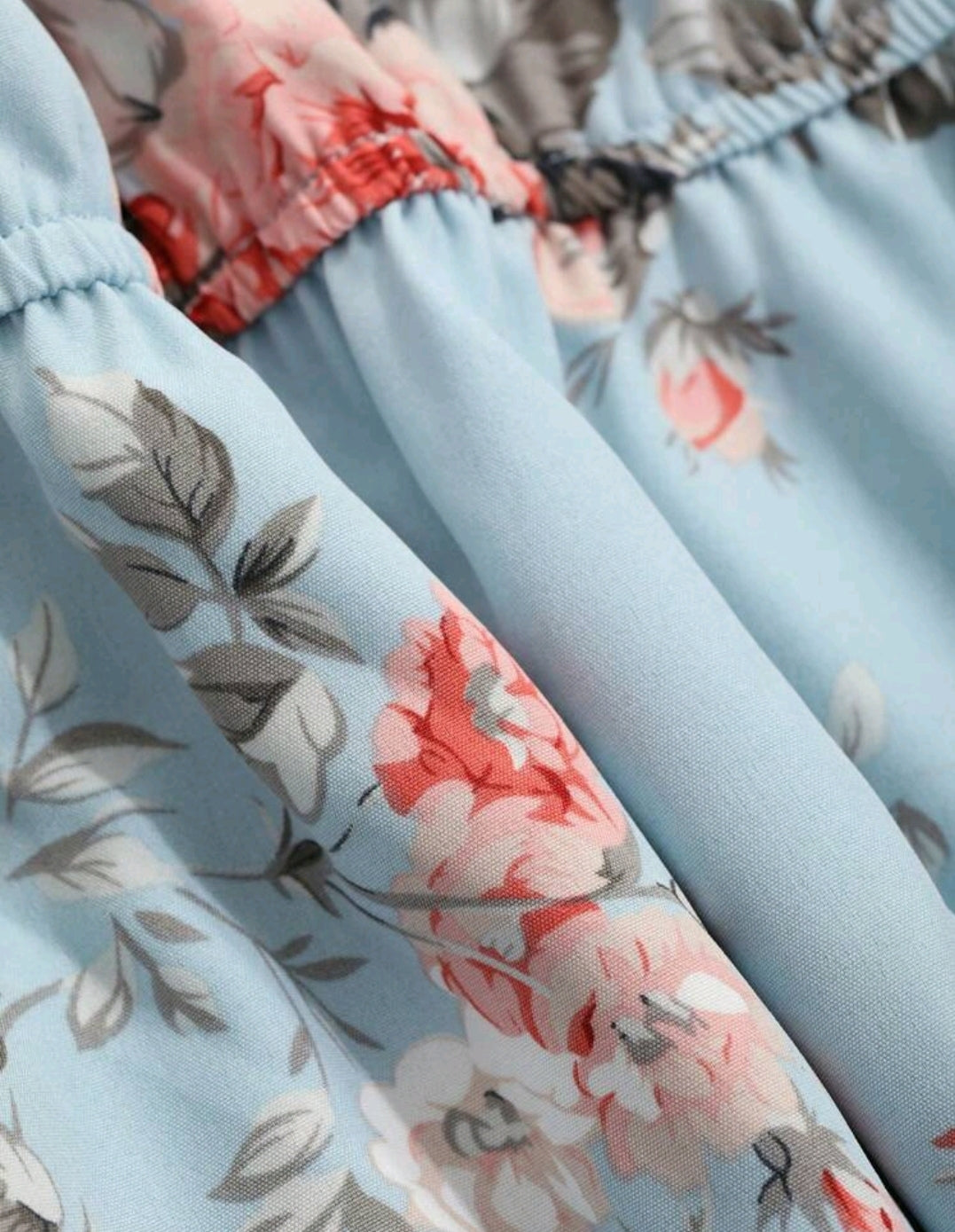 Long Sleeve Round Neck Chiffon Floral Print Dress,Ruffle