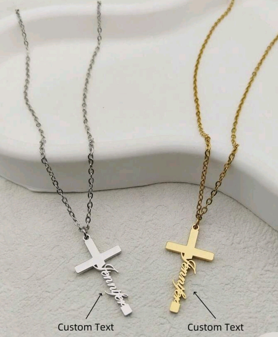 Personalized Minimalist Stainless Steel Cross Name Necklace Pendant[MJ060]