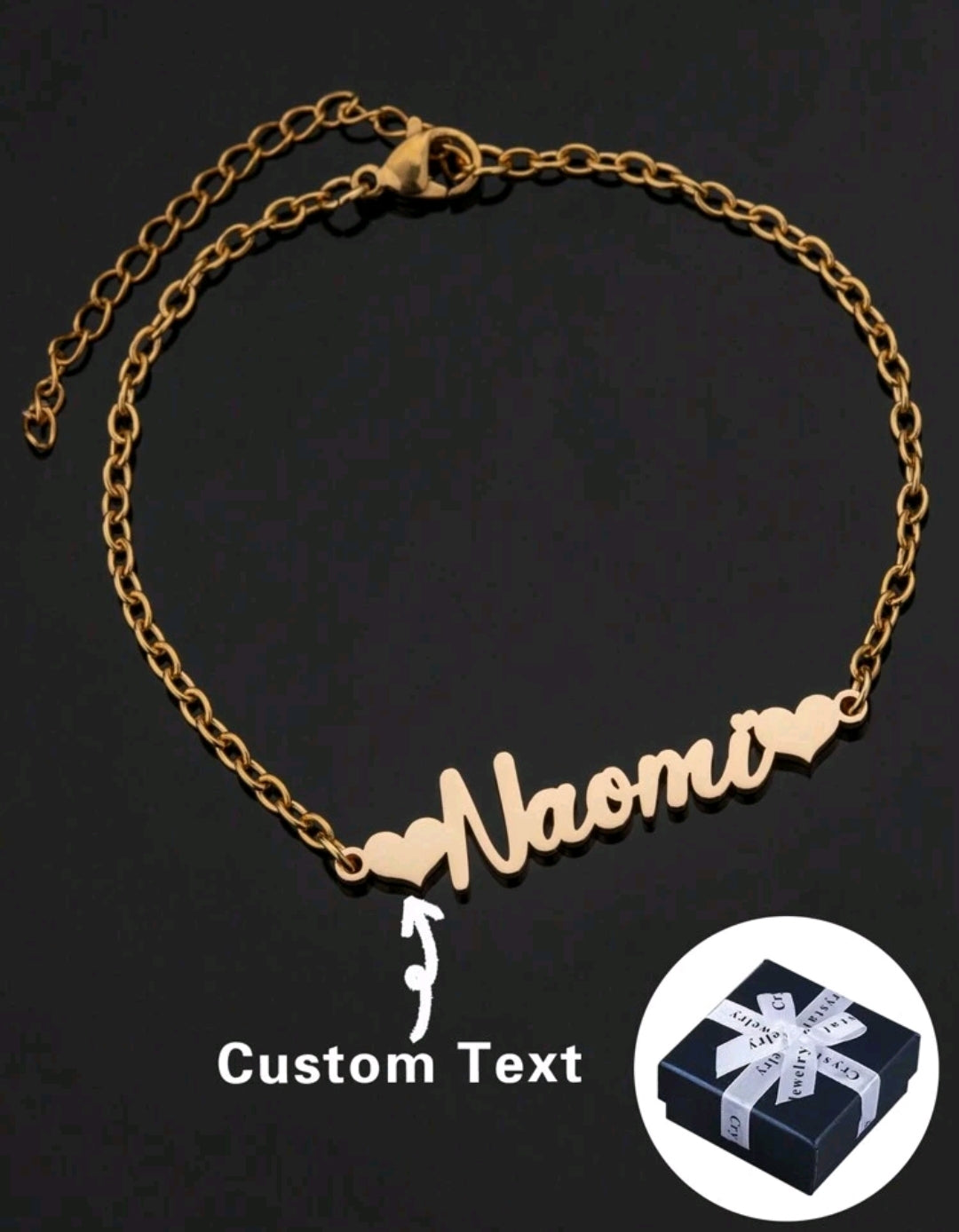 Personalized Minimalist, Stainless Steel, Heart Shaped Custom Name Anklet, 18k Gold Plated.MJ062]