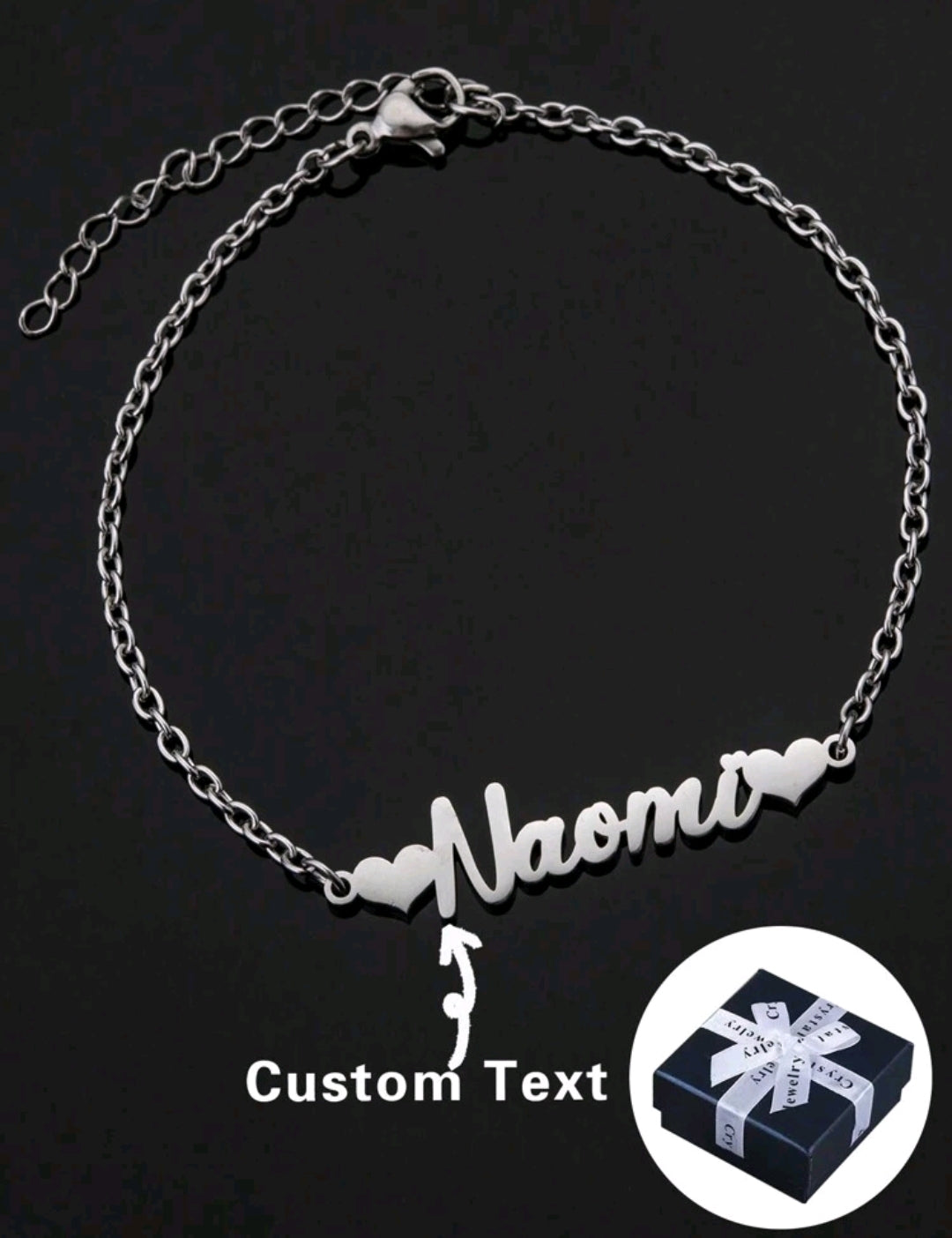 Personalized Minimalist, Stainless Steel, Heart Shaped Custom Name Anklet, 18k Gold Plated.MJ062]