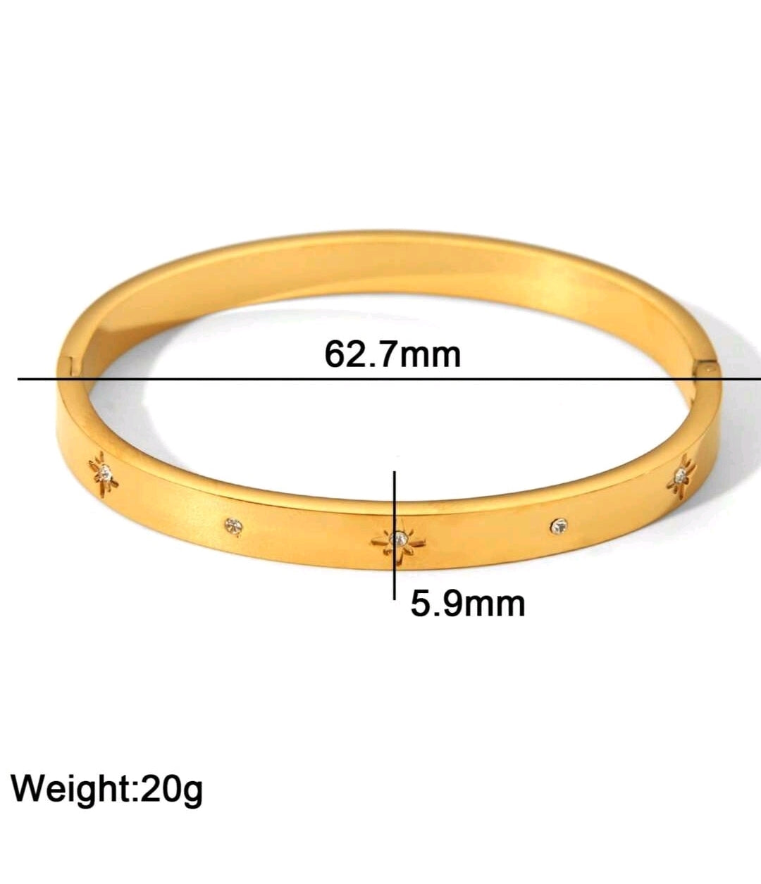 18K Stainless Steel Sunstar Cubic Zirconia  Custom Name Engraved Wide Bangle Bracelet.(10 characters max).[MJ064]