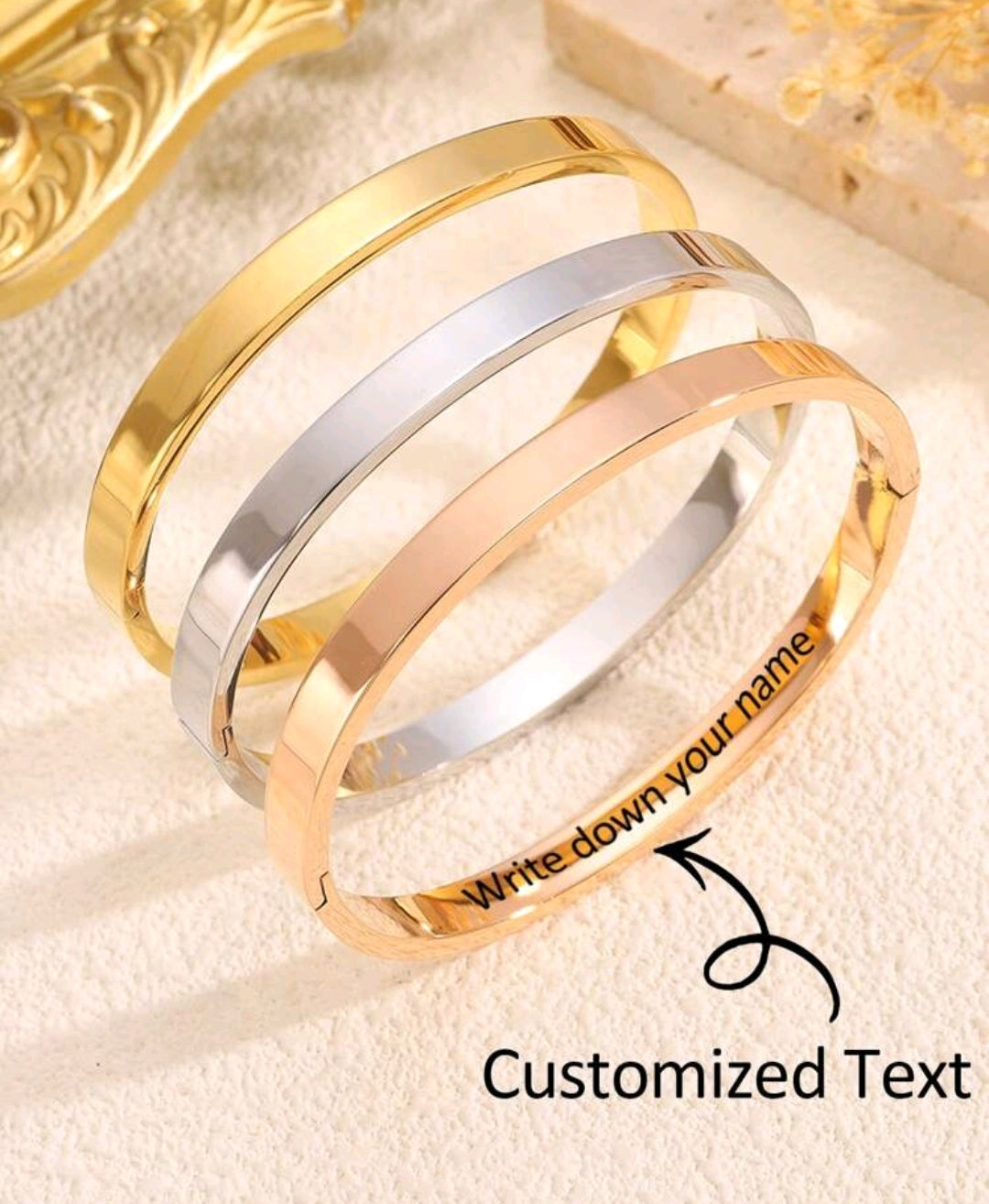 Custom Engraved Text Cuffs, 18k Gold-Plated Stainless Steel Bangles(20 character max including space)[MJ067]