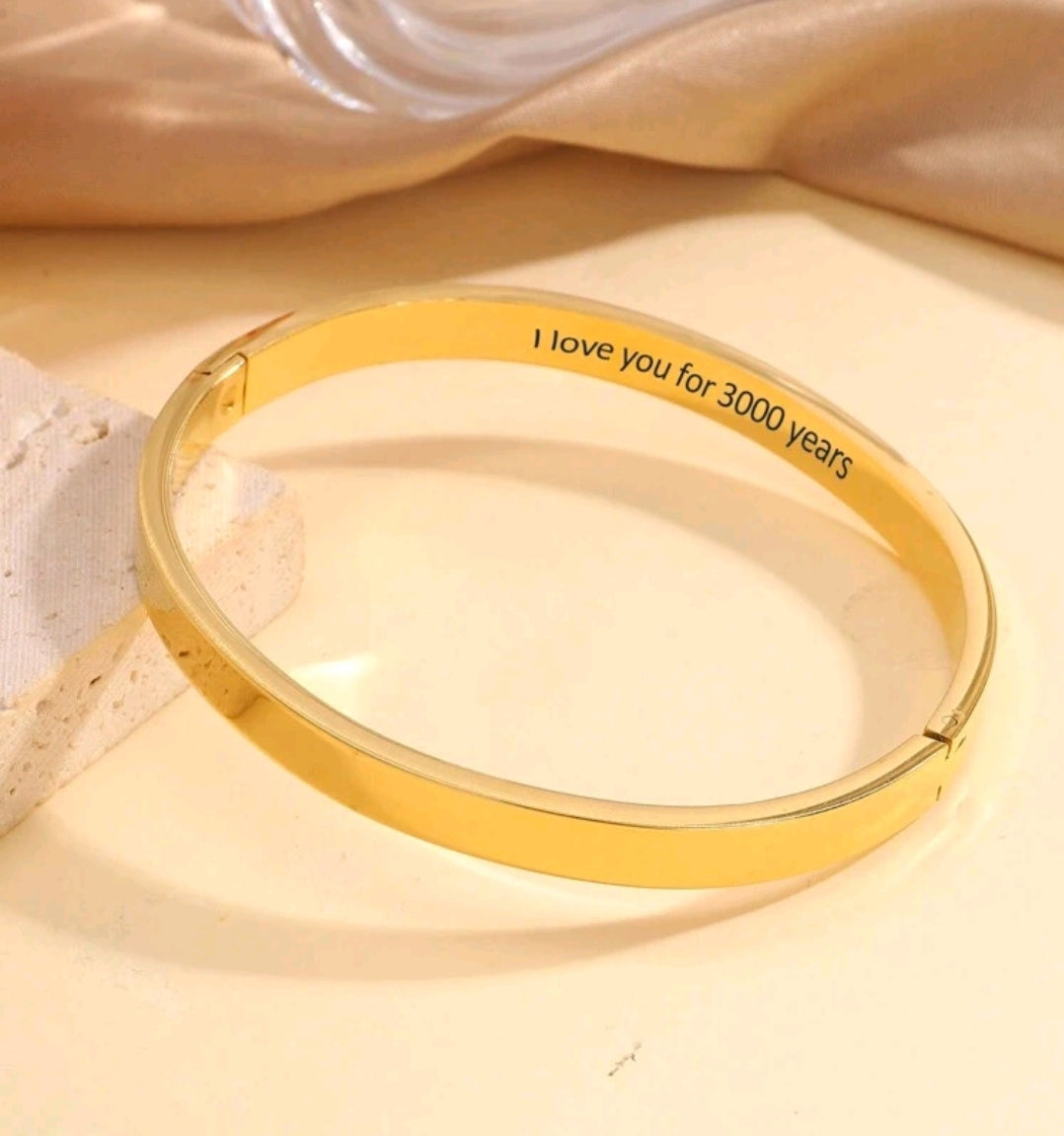 Custom Engraved Text Cuffs, 18k Gold-Plated Stainless Steel Bangles(20 character max including space)[MJ067]