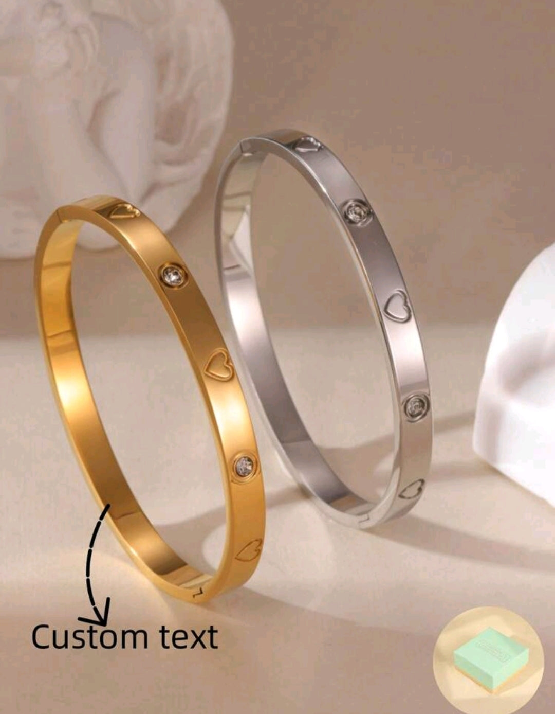 18k Stainless Steel Customizable Engraved Name Zirconia Heart Clasp Bracelet(15 characters max)[MJ065]