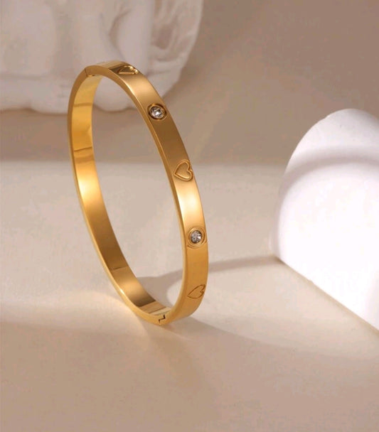 18k Stainless Steel Customizable Engraved Name Zirconia Heart Clasp Bracelet(15 characters max)[MJ065]