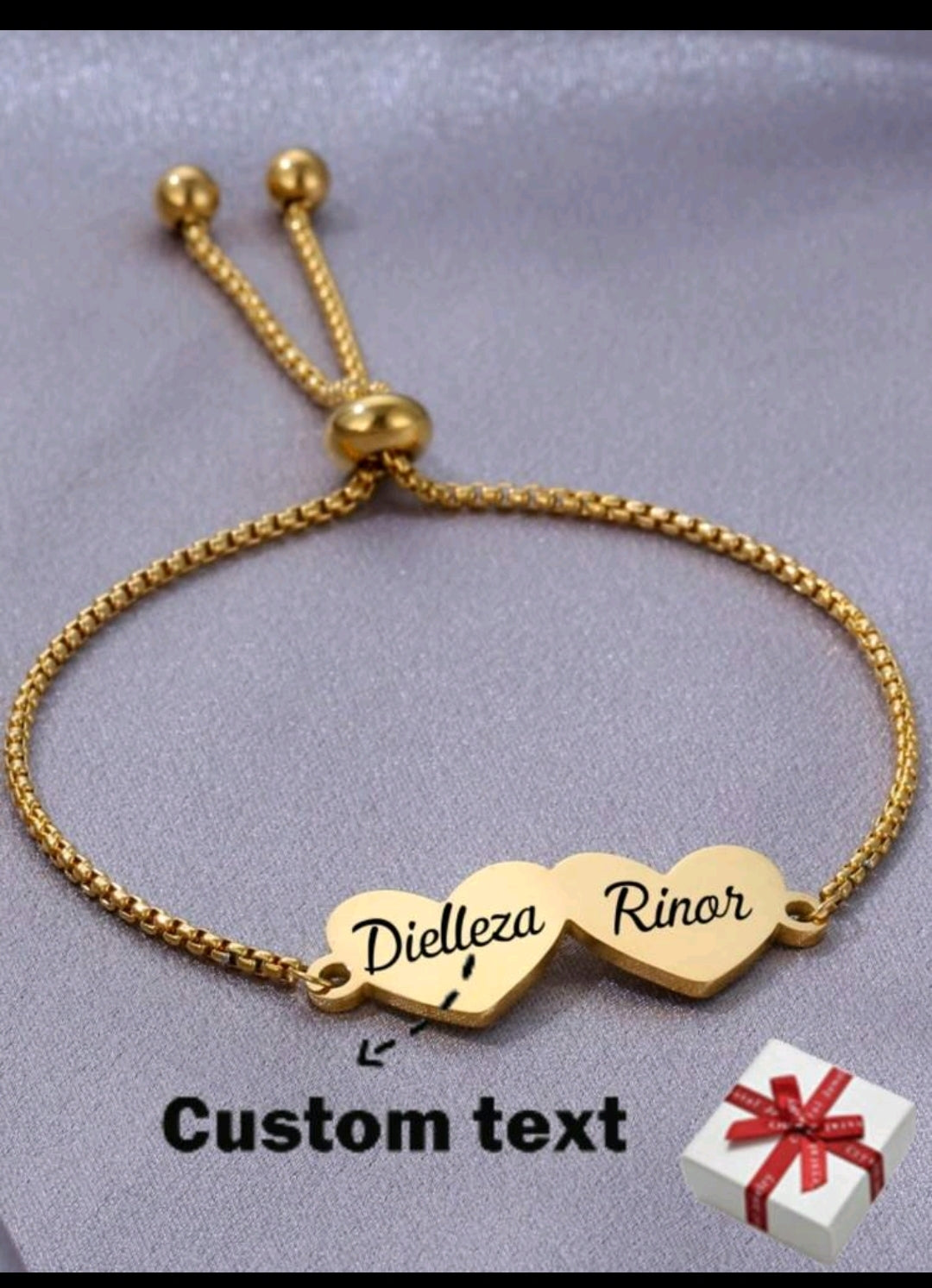 Custom engraved, adjustable,double heart bracelet. Stainless steel[MJ076]