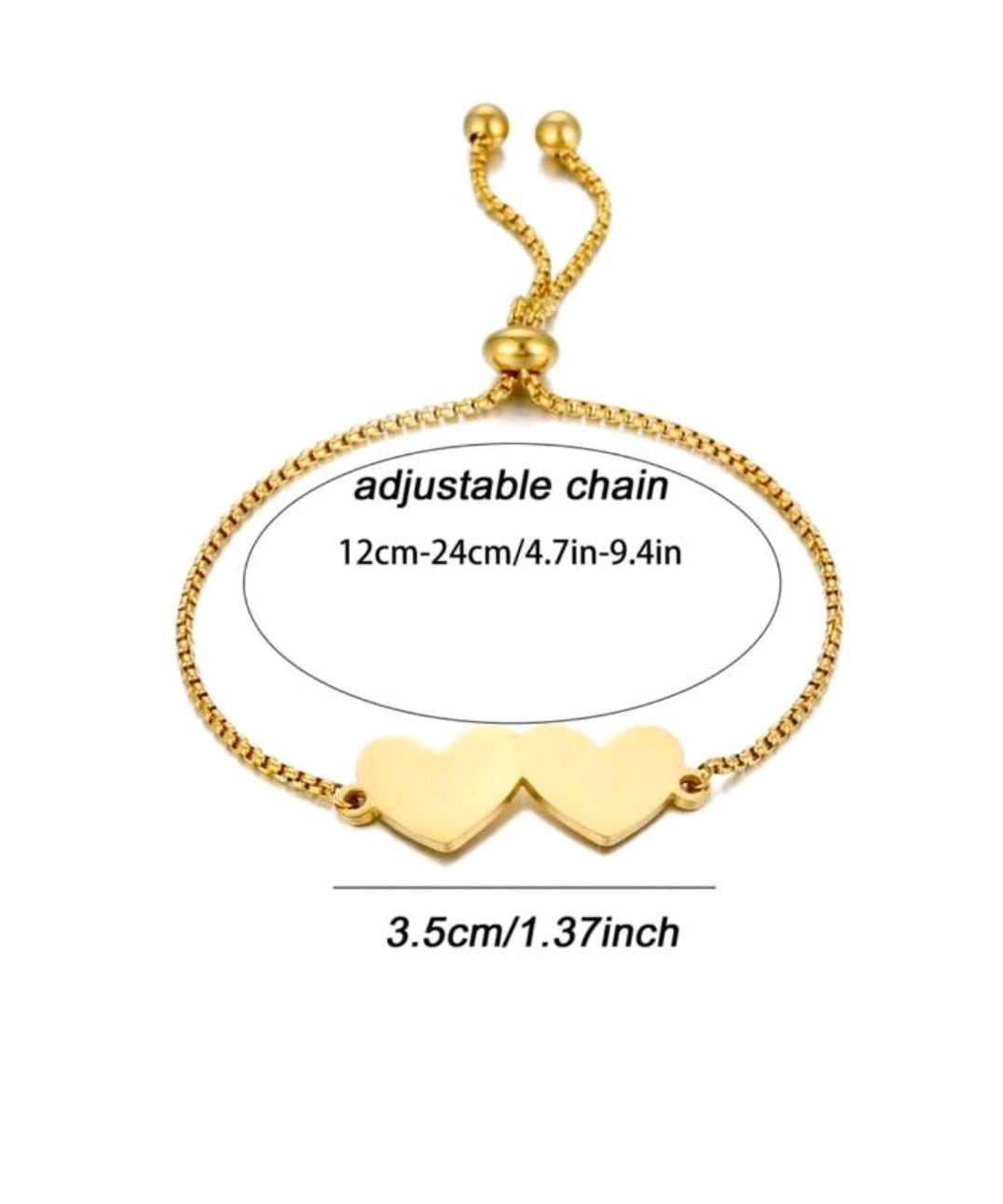 Custom engraved, adjustable,double heart bracelet. Stainless steel[MJ076]