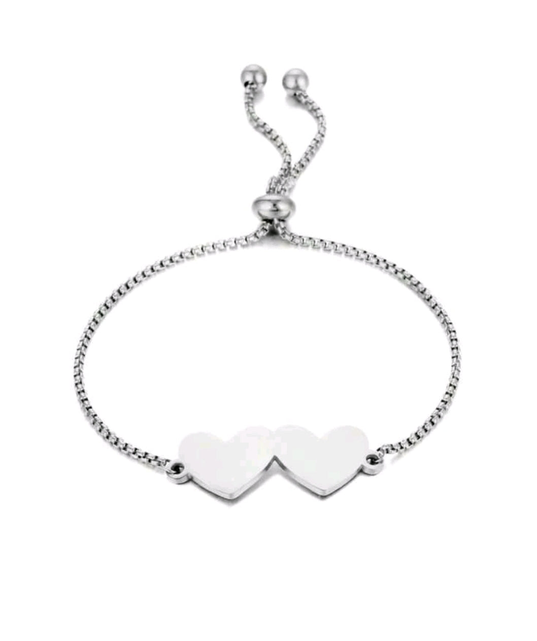 Custom engraved, adjustable,double heart bracelet. Stainless steel[MJ076]