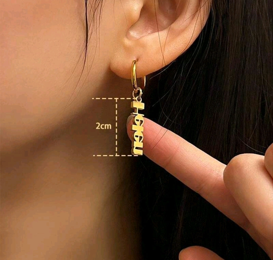 Personalized, huggie clasp name earrings,stainless steel[MJ080]