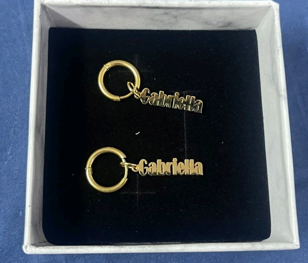 Personalized, huggie clasp name earrings,stainless steel[MJ080]