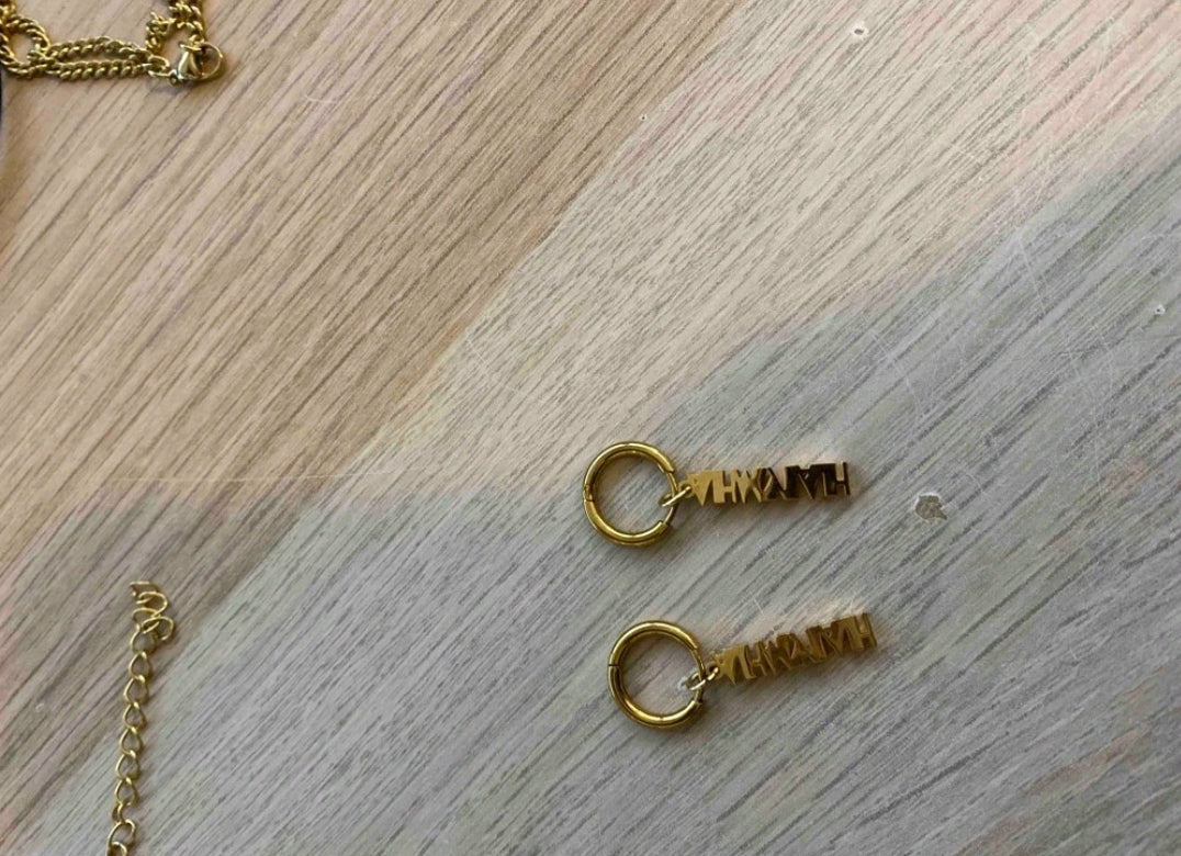 Personalized, huggie clasp name earrings,stainless steel[MJ080]