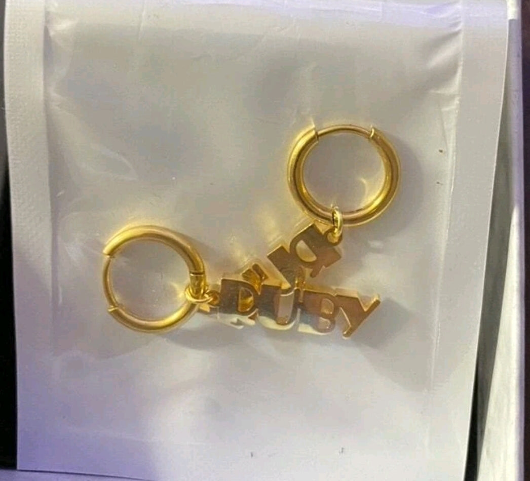 Personalized, huggie clasp name earrings,stainless steel[MJ080]