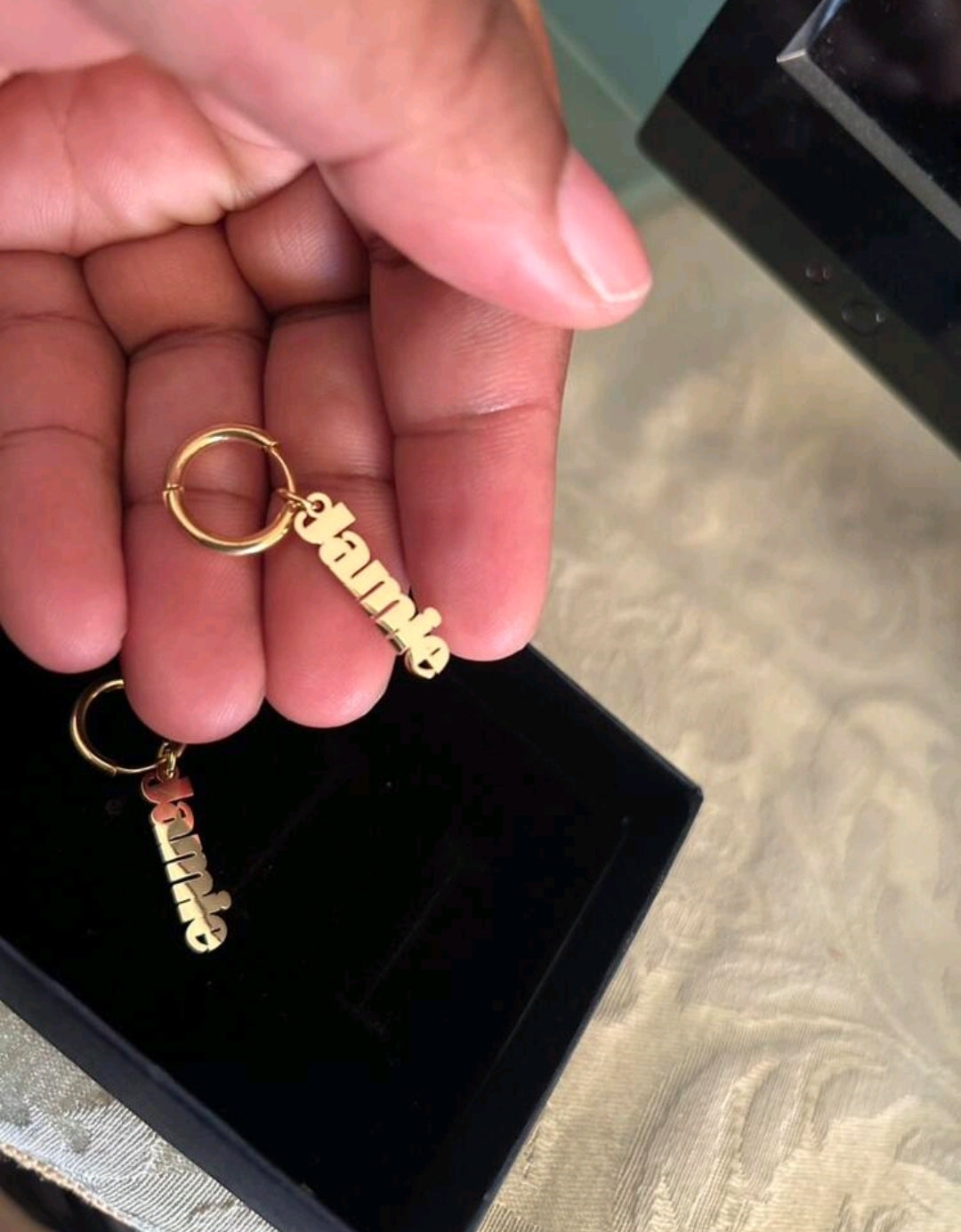 Personalized, huggie clasp name earrings,stainless steel[MJ080]