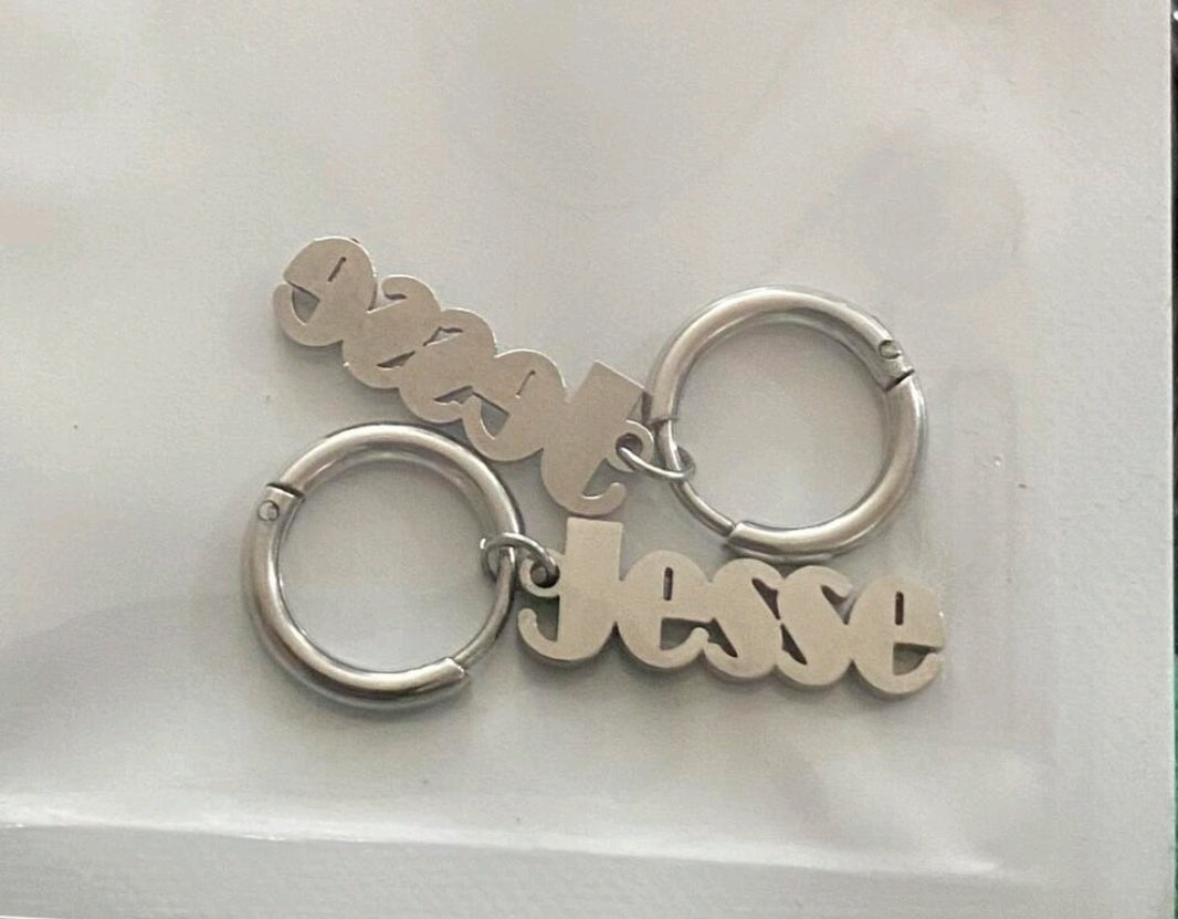 Personalized, huggie clasp name earrings,stainless steel[MJ080]