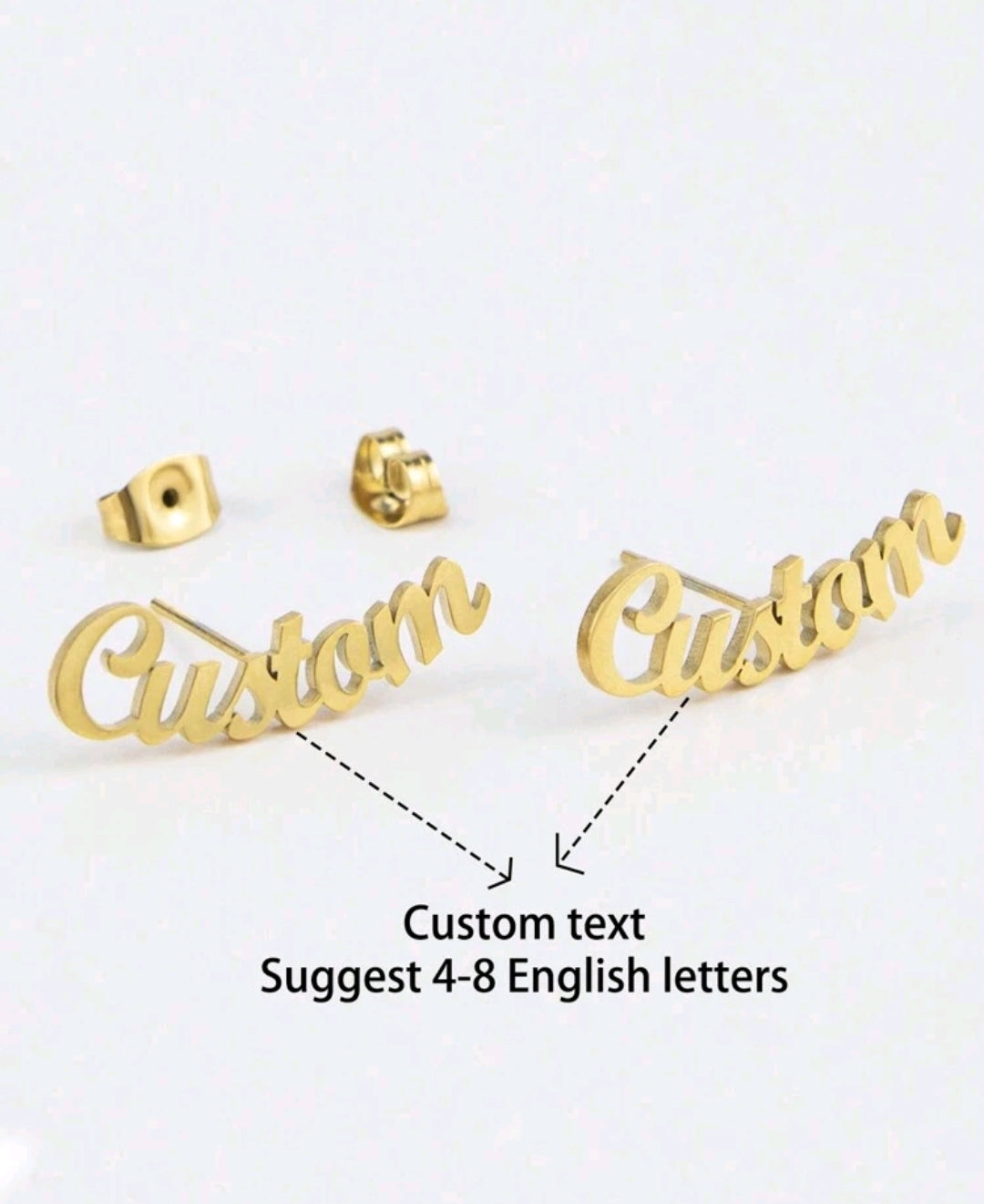 Personalized stopper back earrings. Stainless steel.[MJ081],Fonts view available in photos .