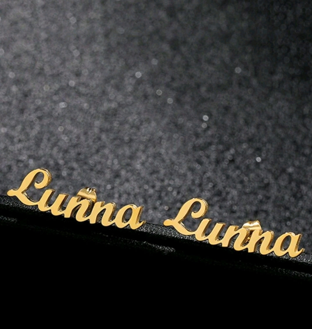 Personalized stopper back earrings. Stainless steel.[MJ081],Fonts view available in photos .