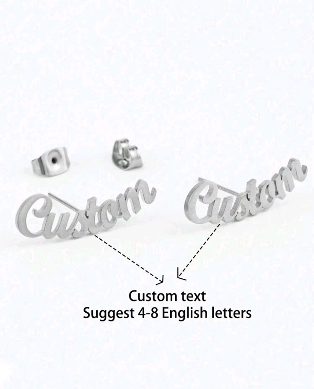 Personalized stopper back earrings. Stainless steel.[MJ081],Fonts view available in photos .