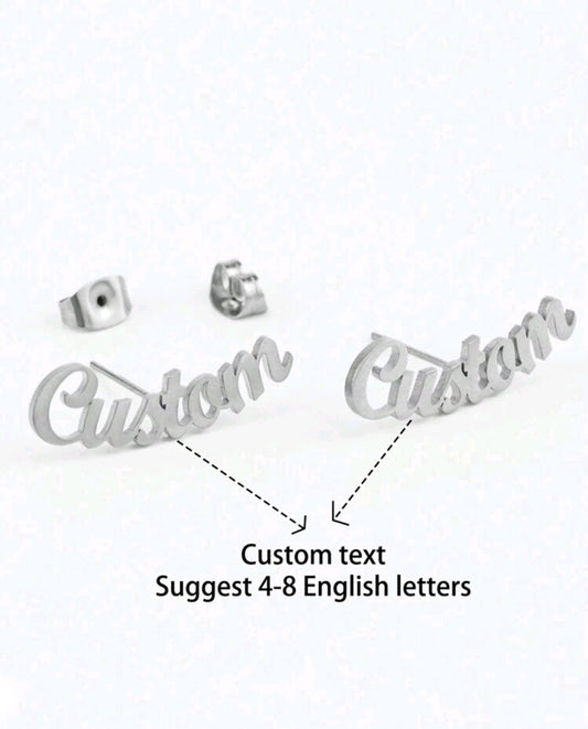Personalized stopper back earrings. Stainless steel.[MJ081],Fonts view available in photos .