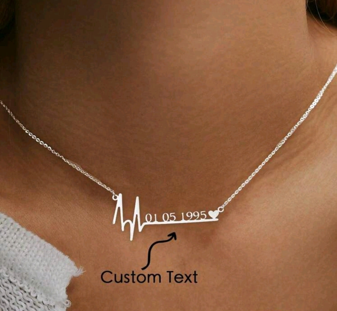 Personalized Heartbeat Love Digital Electrocardiogram Pendant Necklace.Stainless Steel[MJ082]