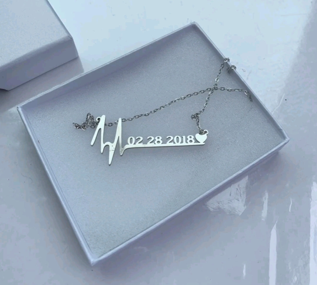 Personalized Heartbeat Love Digital Electrocardiogram Pendant Necklace.Stainless Steel[MJ082]