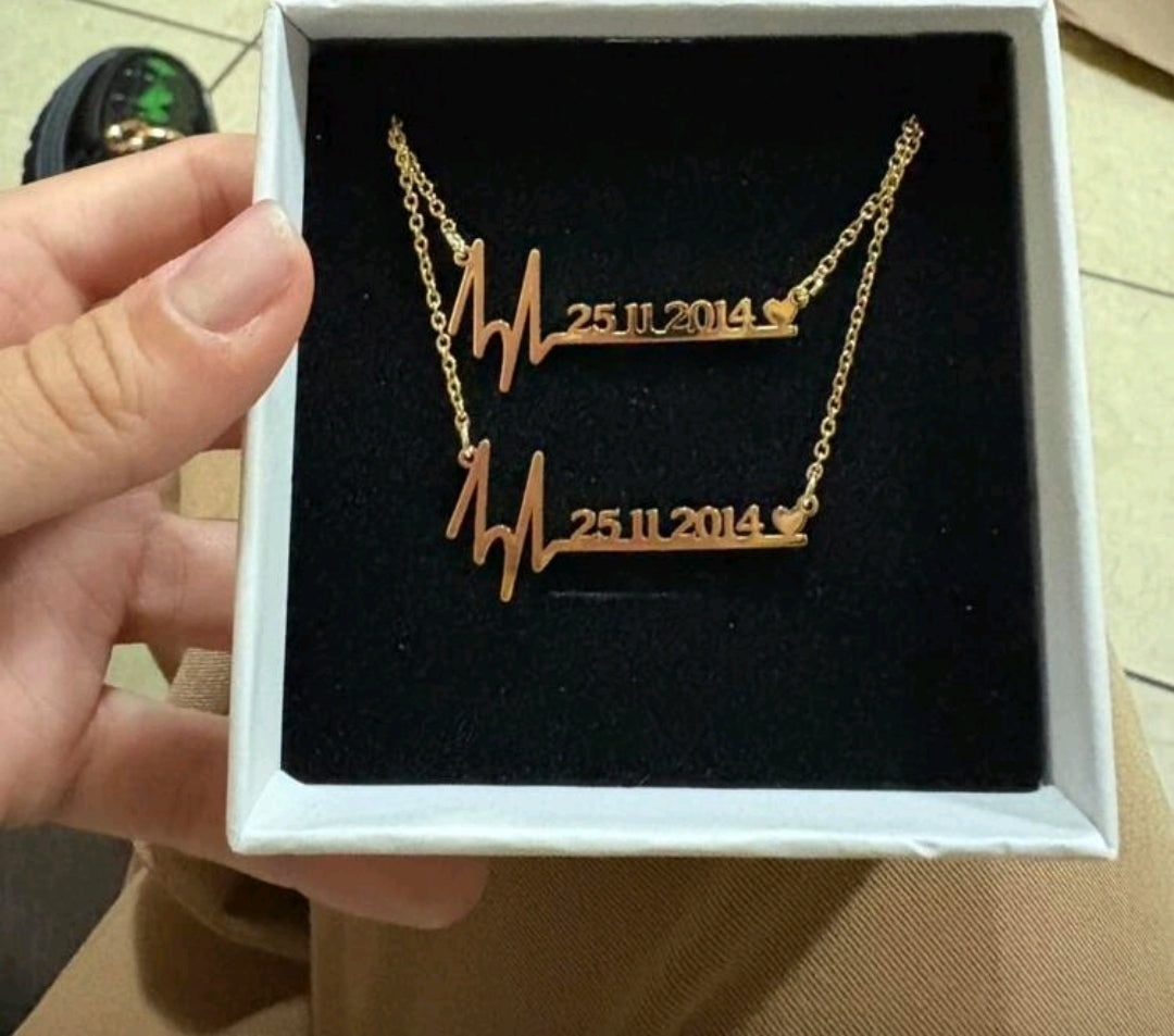Personalized Heartbeat Love Digital Electrocardiogram Pendant Necklace.Stainless Steel[MJ082]
