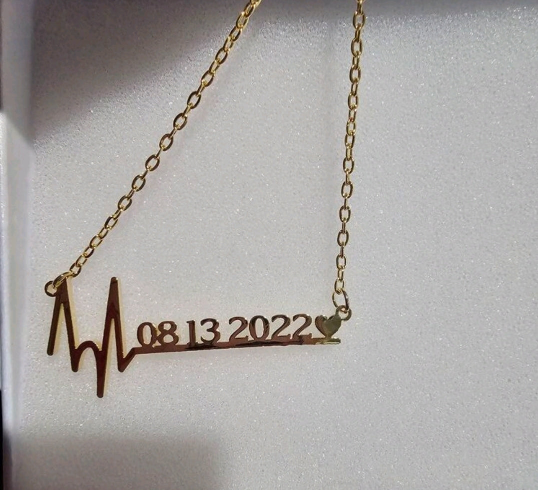 Personalized Heartbeat Love Digital Electrocardiogram Pendant Necklace.Stainless Steel[MJ082]