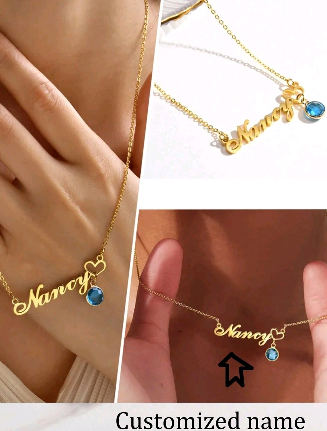 Personalized, Birthstone, Name Necklace, Stainless Steel.[MJ084]