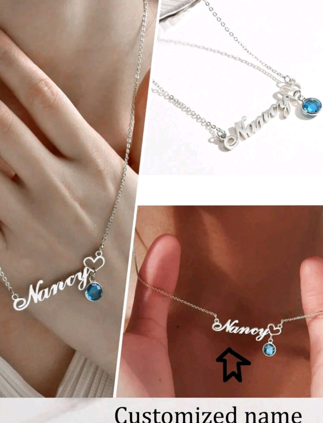 Personalized, Birthstone, Name Necklace, Stainless Steel.[MJ084]