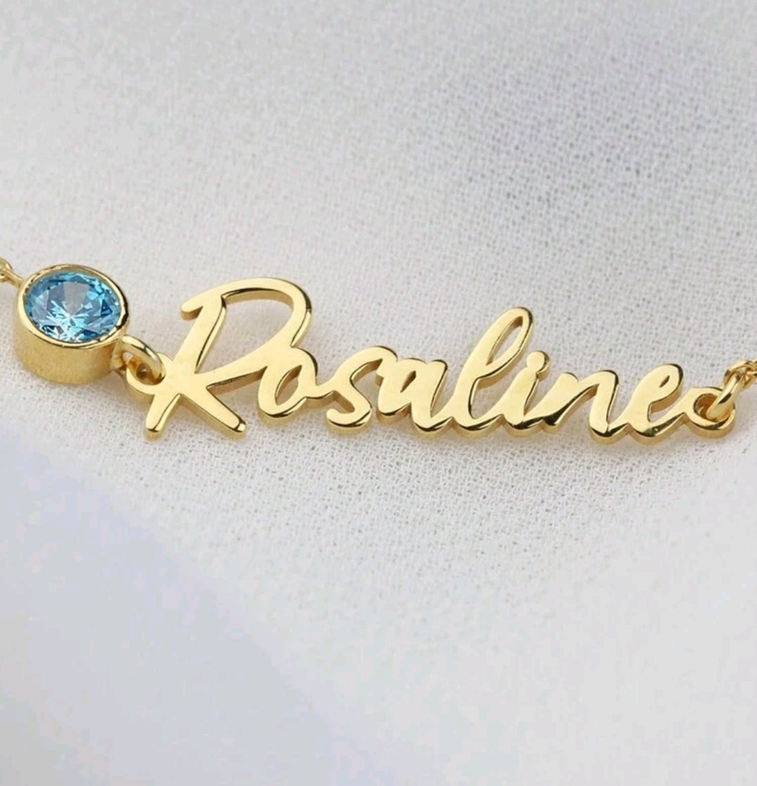 Personalized, Birthstone, Name Bracelet, Stainless Steel.[MJ086]