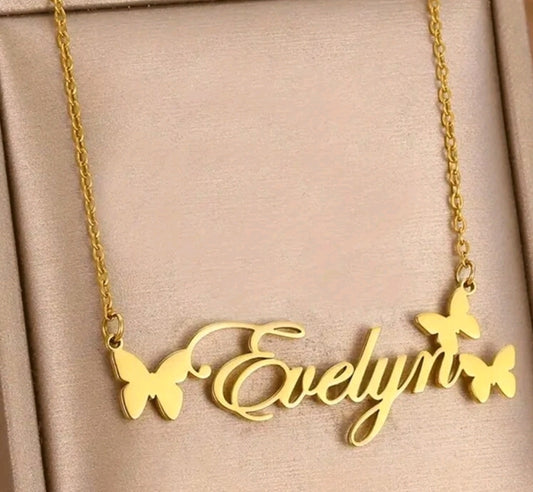 3 butterfly ,Name Necklaces,Stainless Steel Customized Pendant Necklace MJ155