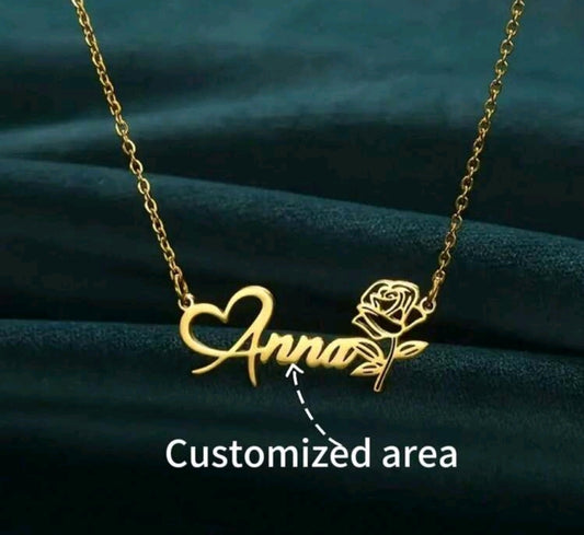 Heart,Rose,Custom name ,Stainless Steel Necklace.[MJ129]