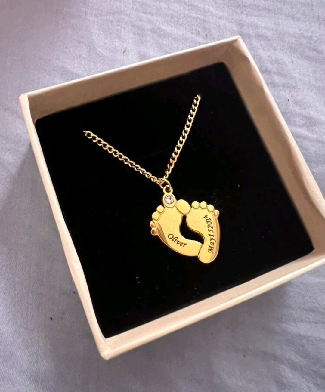 Baby feet,Zirconia, Nameplate Stainless Steel  Engraved, Vintage O6 Link (MJ099)10 letters and / or numbers per feet