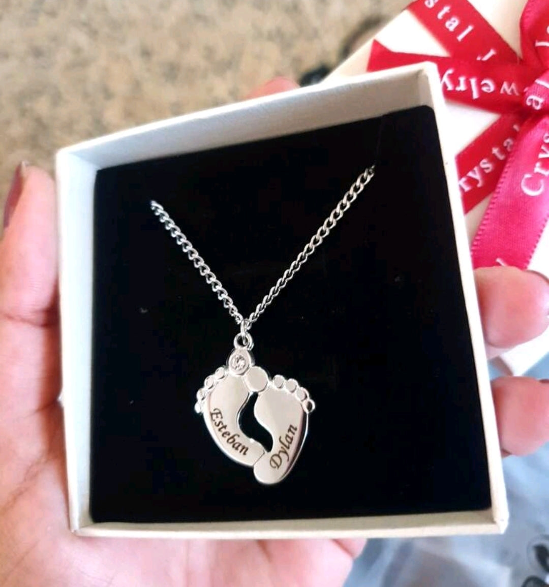 Baby feet,Zirconia, Nameplate Stainless Steel  Engraved, Vintage O6 Link (MJ099)10 letters and / or numbers per feet